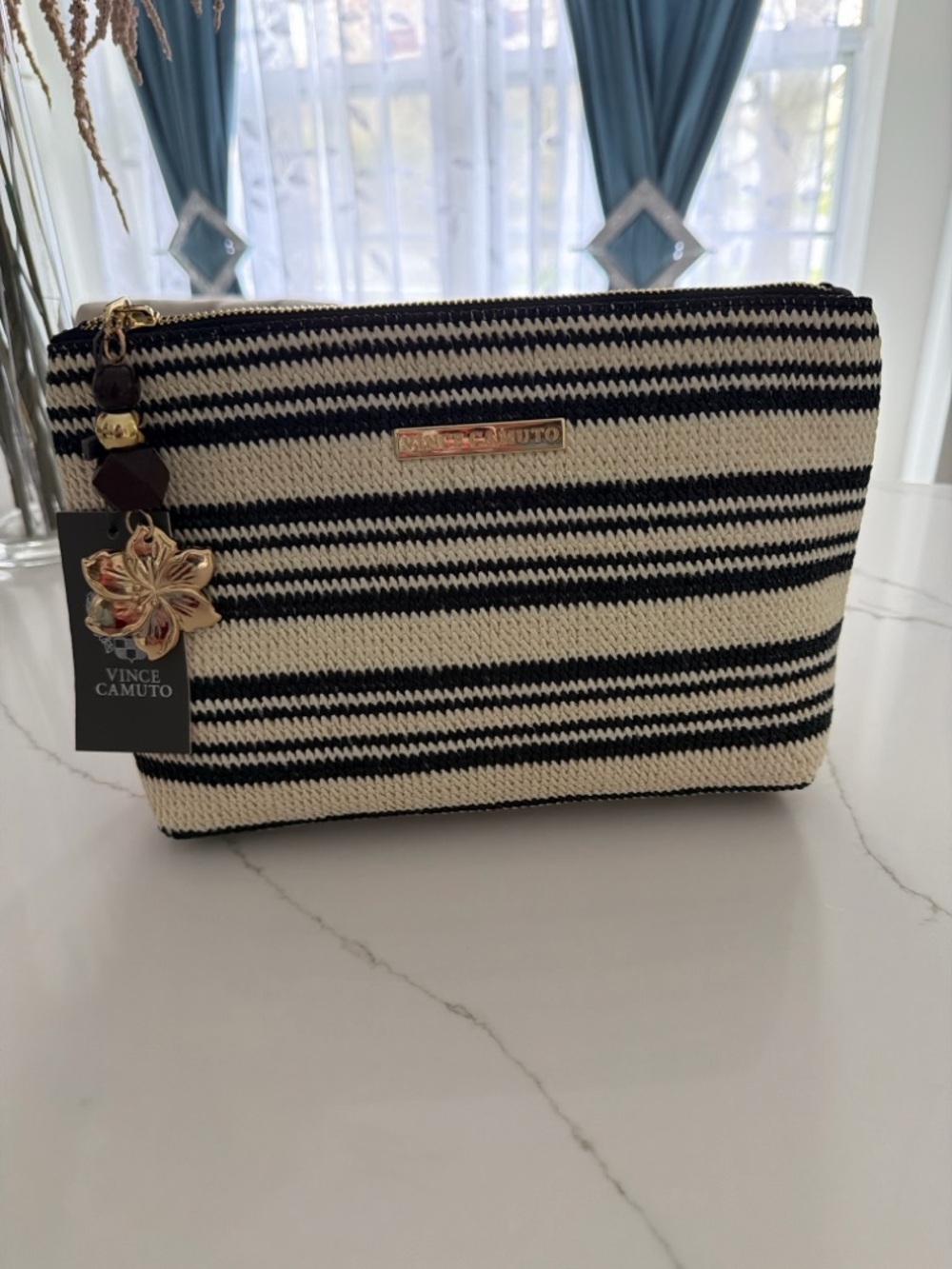 Chic Striped Woven Cosmetic Bag – Vince Camuto Travel Pouch